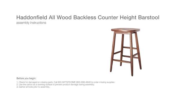 Haddonfield All Wood Backless Counter Height Barstool - Threshold™ designed with Studio McGee, 2 of 6, play video