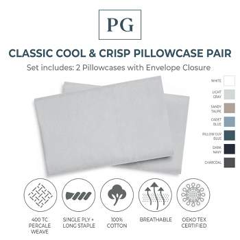 Classic Cool & Crisp 100% Cotton Percale Pillow Case Set