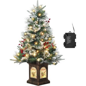 COZONY 3ft Iron Christmas Tree with Fiber Optic Lights, 8 Modes LED, Ginger man/bell Base, Pre-lit Xmas Pine Tree for Indoor & Outdoor Holiday Décor - 1 of 4