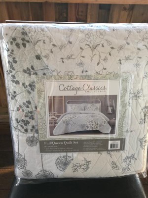 3pc Full/queen Kamala Floral Cotton Quilt Set Gray/cream/black ...