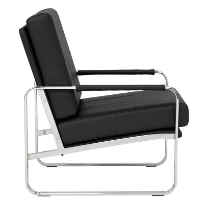 Sleek Black Leather Accent Chair with Chrome Metal Legs