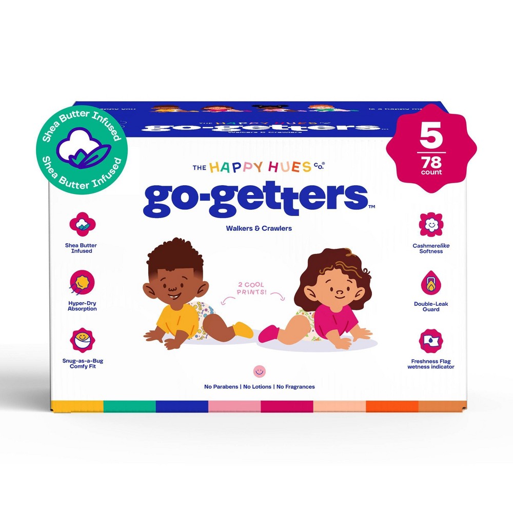 Happy Hues Go-Getters Disposable Diapers - Size 5 - 78ct