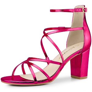 Allegra K Women's Strappy Crisscross Adjustable Buckle Strap Block Heels Sandals - 1 of 4