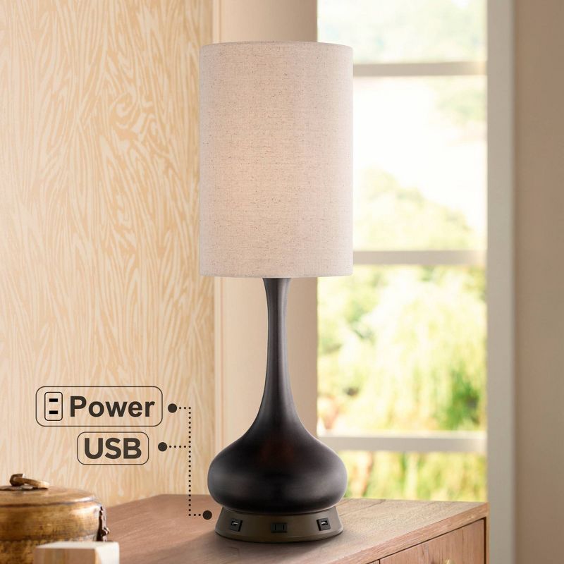 360 Lighting Modern Table Lamp with USB and AC Power Outlet Workstation Charging Base 24.5" High Espresso Bronze Droplet Living Room Desk Office, 2 of 8