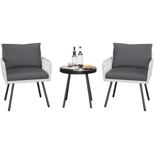 3-Piece All-Weather Wicker Set - Outdoor furniture with coffee table & cushions for balcony, garden, sunroom or porch. - 1 of 4