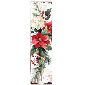 HomeRoots 36" White Green And Red Christmas Poinsettia Solid Wood Porch Sign - 1 of 4