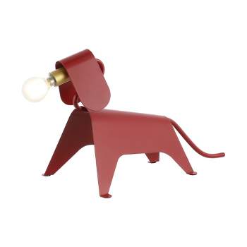 10" Rover Modern Industrial Iron Canine Kids' Lamp (Includes LED Light Bulb) Red - JONATHAN Y