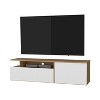 Vynxaria Modern TV Stand with Drop-Down Door, Hinged Door, Open Shelves, Cable Management, Natural Oak and White, 17.3" H x 63.3" W x 15.7" D - 3 of 4