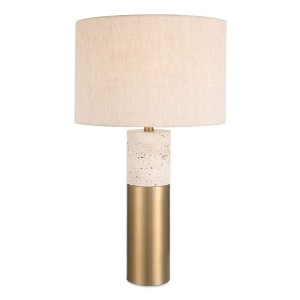 Uttermost Gravitas Elegant Brass & Stone Table Lamp – 27.5"H x 16"W x 16"D, Plated Brass Base with Travertine Accent & Linen Shade - 1 of 4
