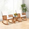 Costway 3 Pieces Acacia Wood Rocking Bistro Set with Coffee Table and Cushions for Lawn - 3 of 4