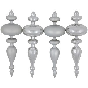 Northlight Commercial Size 2-Finish Christmas Finial Shatterproof Ornaments - Silver -12" - 4ct - 1 of 4