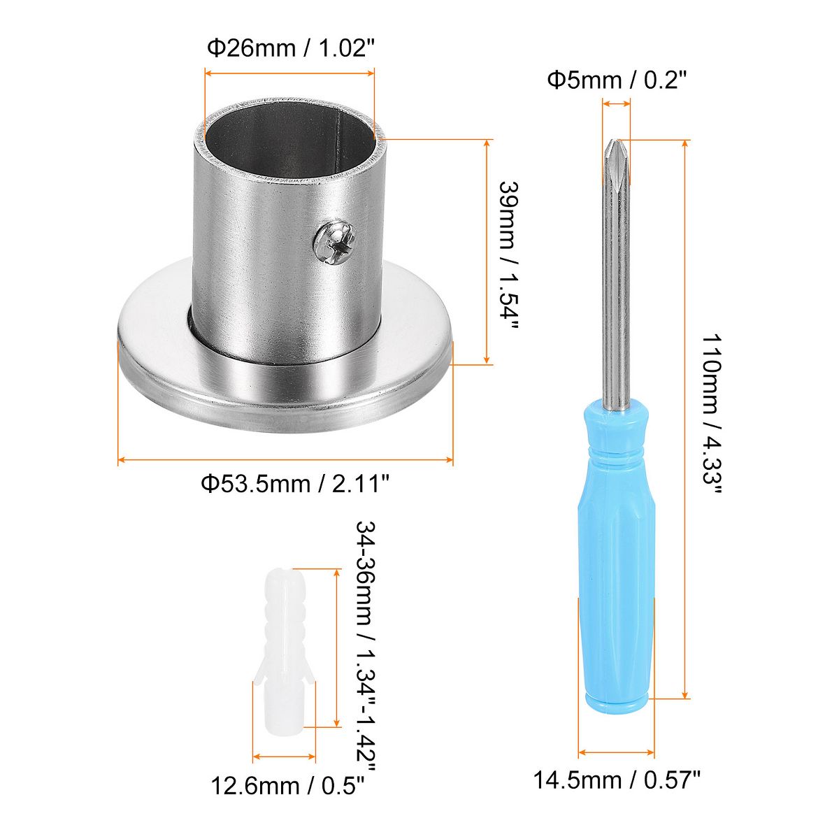 Unique Bargains Stainless Steel Brushed Finish Durable Rust Resistant High-Leg Closet Rod Holder with Cover 4 Pcs - thumbnail 10