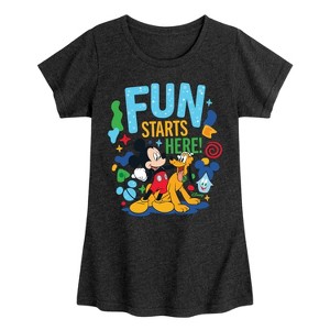 Girls' - Disney - Fun Starts Here Mickey Pluto Fitted Short Sleeve Graphic T-Shirt - 1 of 4