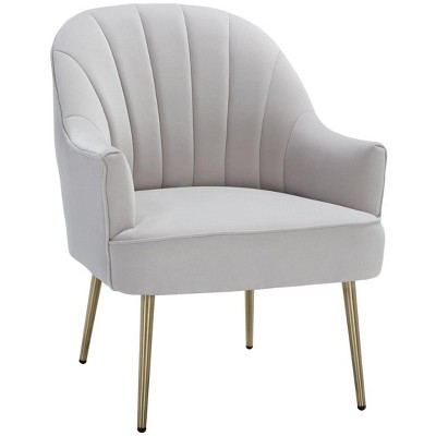 Elegance Art Deco Light Grey Velvet Accent Chair with Gold Metal Legs
