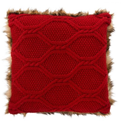 Luccia Faux Fur Pillow - Brown/Red Knit - 20" X 20"  - Safavieh