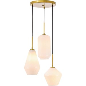 Elegant Lighting Gene 3 light Brass and Frosted white glass pendant - 1 of 4