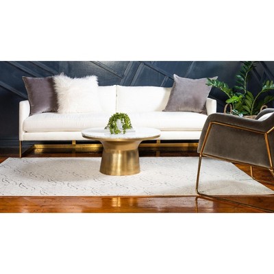 White and Silver Abstract Synthetic Rectangular Area Rug