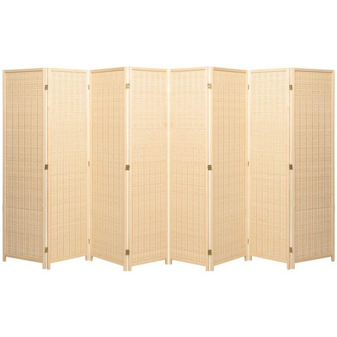 8 Panel Room Divider Natural/beige Color Wood And Bamboo Weave : Target