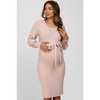 PinkBlush Pink Soft Brushed Waist Tie Bubble Sleeve Maternity Dress - 2 of 4