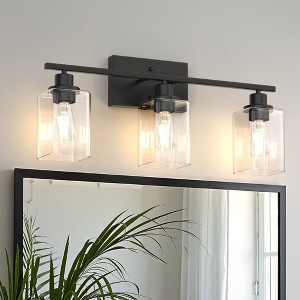 YANSUN 24 in. 3 Light Matte Black Vanity Light with Clear Square Glass Shades for Industrial Bathroom Decor - 1 of 1