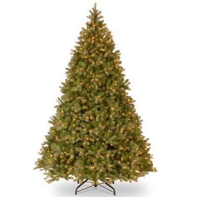 National Tree Company Pre-Lit 'Feel Real' Artificial Full Downswept Christmas Tree, Green, Douglas Fir, White Lights, Includes Stand, 9ft