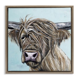 Stupell Industries Highland Cow Windblown Floating Frame Canvas Art - 1 of 4
