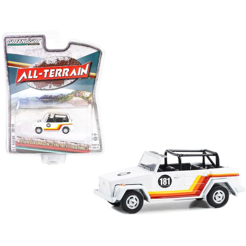 1974 Volkswagen Thing (Type 181) #181 White with Stripes "All Terrain" Series 15 1/64 Diecast Model Car by Greenlight, 1 of 4