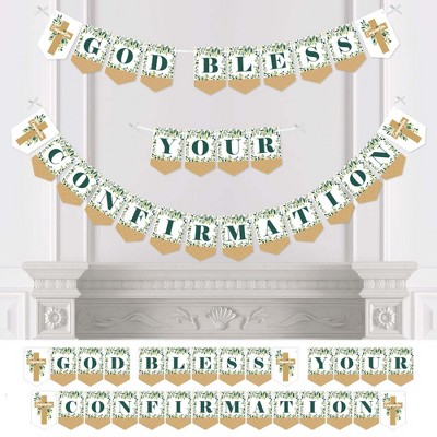 Big Dot of Happiness Confirmation Elegant Cross - Religious Party Bunting Banner - Party Decorations - God Bless Your Confirmation