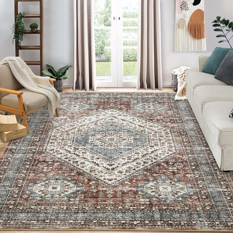 Area Rug Vintage Persian Floral Print Floor Cover Washable Foldable Thin Rug, 1 of 8