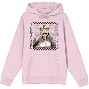 Naruto Shippuden Ichiraku Checker Border Long Sleeve Cradle Pink Men's Hooded Sweatshirt - 1 of 2