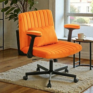 Mshliw Linen Criss Cross Office Chair with Armrests, Adjustable Height, Swivel Base, Ergonomic Seat and Support Pillow for Home Office or Study - 1 of 4
