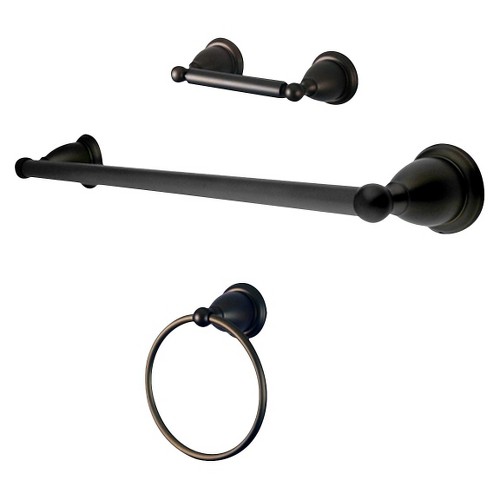 Traditional Solid Brass Oil Rubbed Bronze 3-piece Towel Bar Bath Accessory Set - Kingston Brass