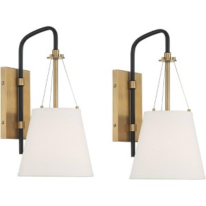 Possini Euro Design Crysta 16 3/4" High Modern Wall Sconce Light Lamp Fixture Mount Set of 2 Bedroom Bedside Hardwired Cordless Black Warm Brass - 1 of 4