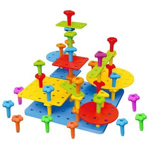 Etokfoks 73pcs Peg Board Toy Set for Kids Ages 3-6 STEM Educational Building Stacking Montessori Sensory Foam Lacing Game - 1 of 4