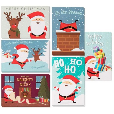 48-Pack Merry Christmas Holiday Greeting Card - Happy Holidays Xmas Cards in 6 Cute Santa Claus Designs, Assorted Cards with Red Envelopes, 4x6"