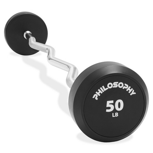 Philosophy Gym Rubber Fixed Barbell 50 Lb Pre loaded Weight Ez Curl Bar For Strength Training Weightlifting Target