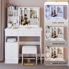 Makeup Vanity Desk with Mirror and Light, Makeup Vanity Table with Stool, Dressing Table with Drawers & Open Storage for Small Space - 3 of 4
