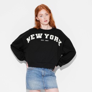 Women's New York Cropped Fleece Graphic Sweatshirt - Black - 1 of 3