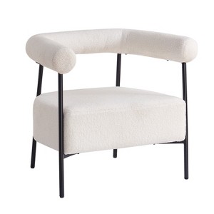 Airsurfer Modern Boucle Fabric Upholstered Accent Chair, Curved Armchair with Black Metal Frame, White - 1 of 4