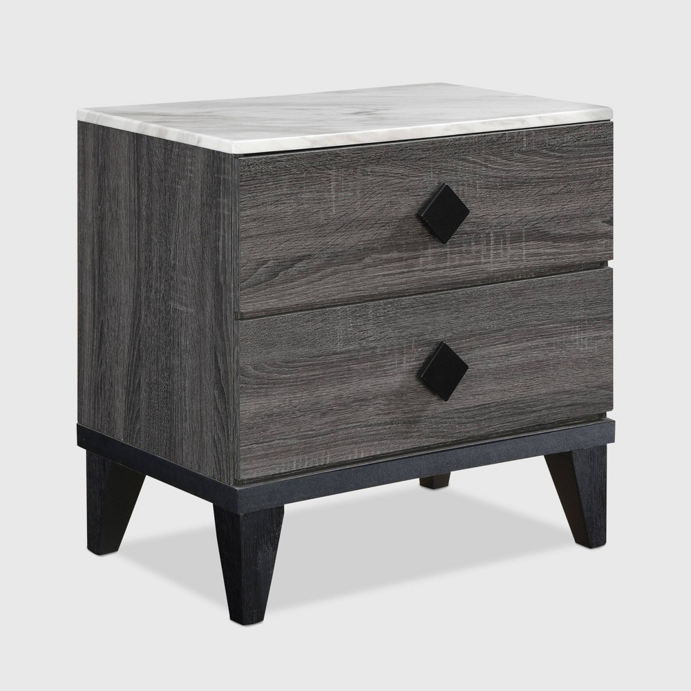 Photos - Storage Сabinet Micah 2 Drawer Nightstand Gray - Adore Decor: Modern Bedside Storage, Marb