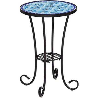 Teal Island Designs Blue Stars Mosaic Black Outdoor Accent Table