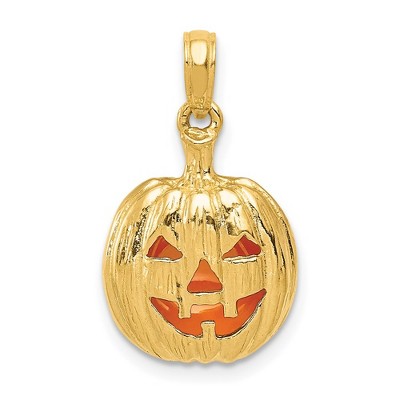 Black Bow Jewelry 14k Yellow Gold and Enameled 3D Pumpkin Pendant, 13mm