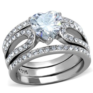 Slickblue Women’s Heart-Shaped CZ Engagement Ring in Silver Stainless Steel with Accent Stones, Sizes 5-10 - 1 of 4