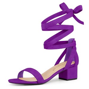 Allegra K Women's Open Toe Block Heel Lace Up Sandals - 1 of 4