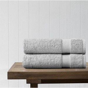 Delara 100% Organic Cotton Soft, Quick Dry & Ultra-Absorbent Hand Towel (Pack of 2), Light Gray - 1 of 4