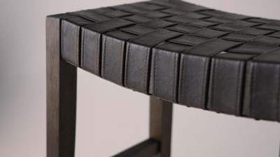 Weathered Natural Backless Saddle Wood Bar Stool with Vegan Leather Seat