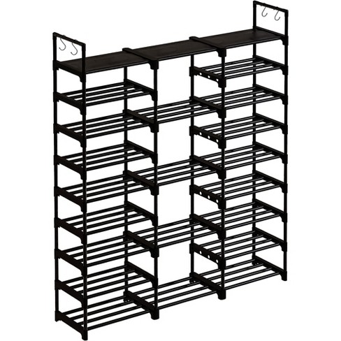 55 in. H 32-Pair 9-Tier Black Metal Shoe Rack