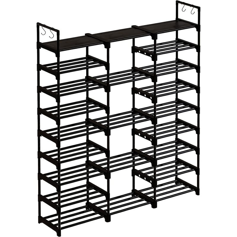 WOWLIVE 9-Tier Large Stackable Metal Shoe Rack Shelf Storage Tower Unit Cabinet Organizer for Closets, Fits 50 to 55 Pairs, Black, 1 of 7