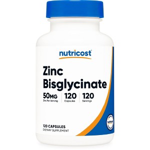 Nutricost Zinc Bisglycinate (50mg) 120 Vegan Capsules - GMO-Free, Gluten-Free Supplement - 1 of 4