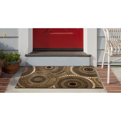 Brown Geometric Circles Flat Woven Indoor/Outdoor Rug